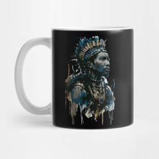 Tribal African Warrior in Costume with Spear in Ink Painting Style Mug